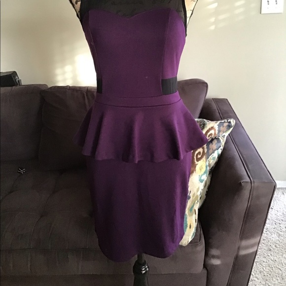Purple peplum dress with sheer sweetheart top. - Picture 3 of 6